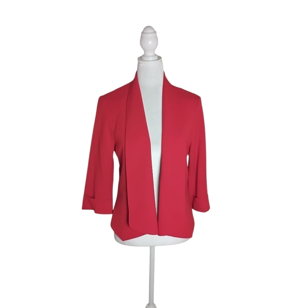 Alberto Makali Women's M Red Open Front 3/4 Sleeve Lightweight Blazer Jacket